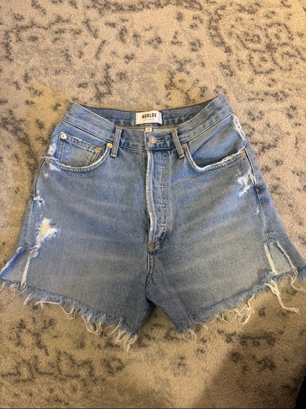 Agolde Dee Shorts Medium Blue Distressed High-Rise